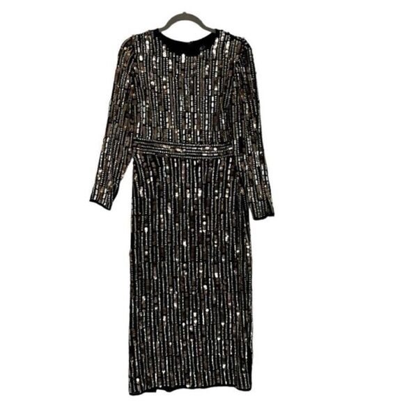 Mac Duggal 93590 Embellished High Neck Long Sleeve Midi Dress| Size 8 - Picture 4 of 12